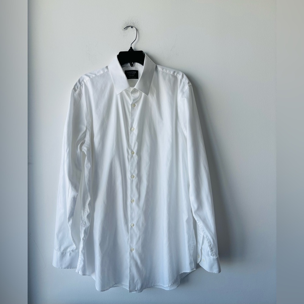 Nordstrom Button Down Shirt White Pima Cotton Slim Fit Non Iron Mens 17 Classic